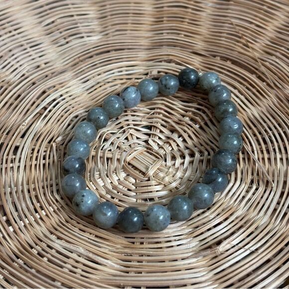 LABRADORITE 7” Gray multicolor flash Beaded Bracelet handmade genuine crystal - Picture 3 of 3
